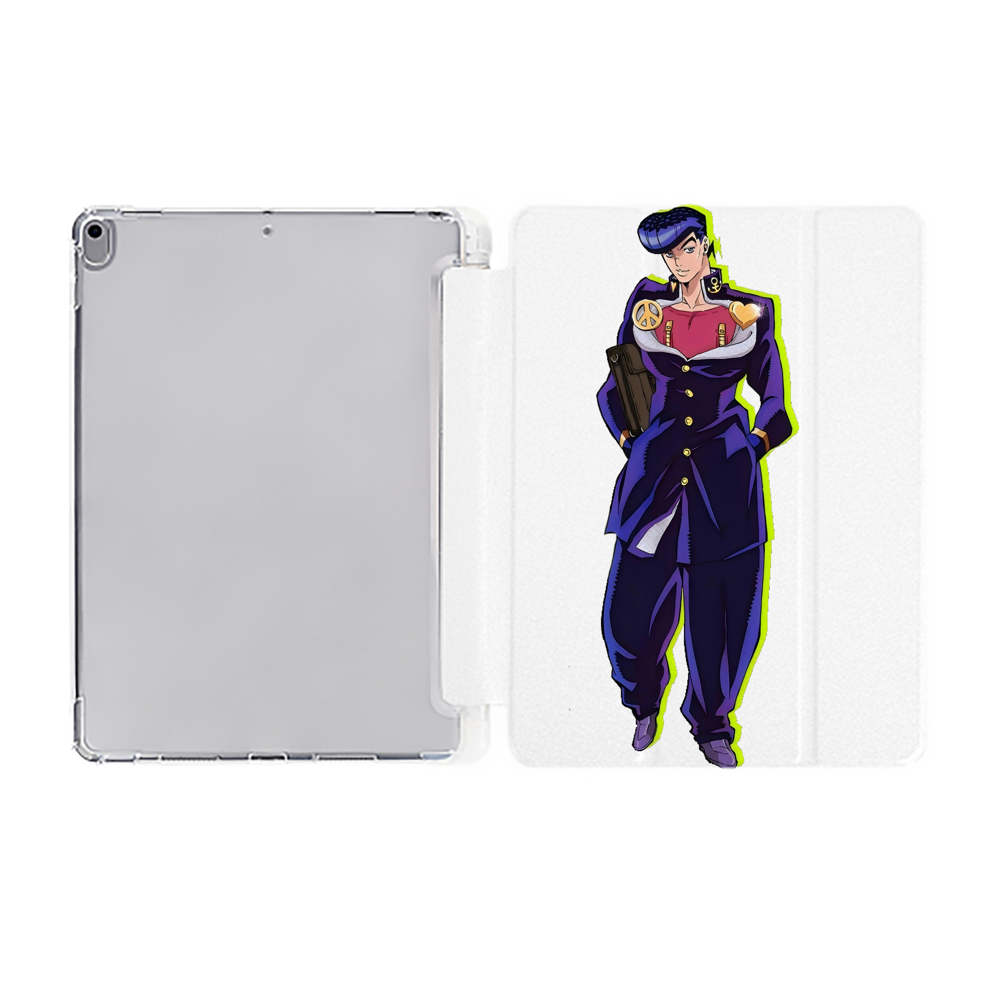 （画像用） ジョジョの奇妙な冒険 ひがしかた じょうすけ JoJo's Bizarre Adventure Higashikata Josuke IPad ケース ペン収納付き 三つ折りスタンド PUレザー×シリコン 対応機種9.5/10.5/10.9インチ